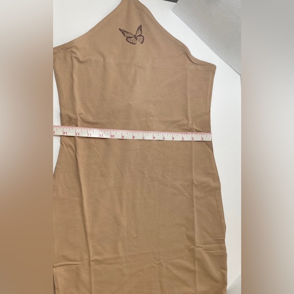 H&M NWT Women’s Halterneck Bodycon Dress Beige/butterfly Size Medium - Picture 4 of 8